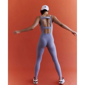 NWT Free People Movement LARGE Never Better One Piece Jumpsuit Platinum $98 Msrp